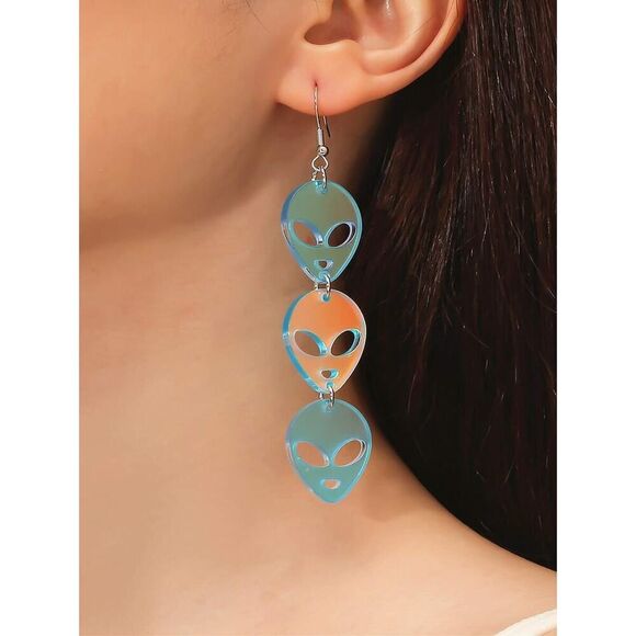 Iridescent Alien Dangle Drop Acrylic Earrings - Picture 4 of 7